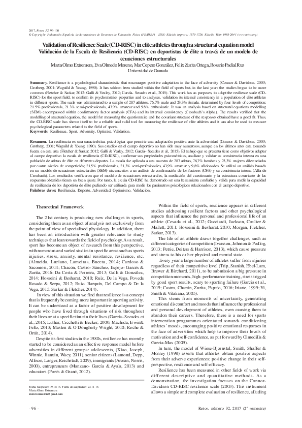 (PDF) Validation of Resilience Scale (CD-RISC) in elite athletes ...