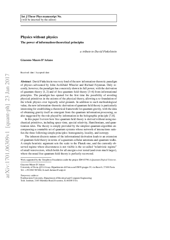 (PDF) Physics Without Physics