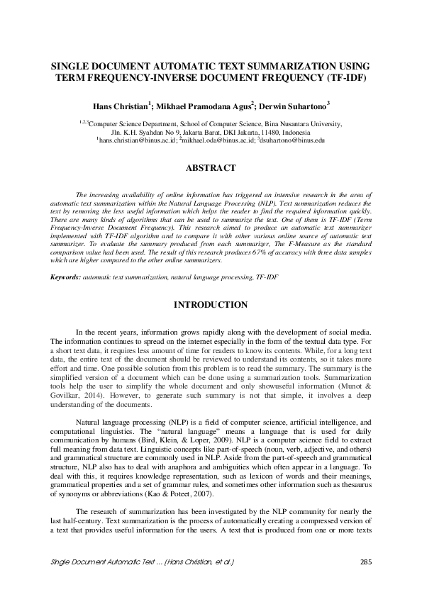 (PDF) Single Document Automatic Text Summarization using Term Frequency ...
