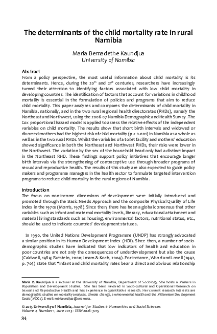 (PDF) The determinants of the child mortality rate in rural Namibia