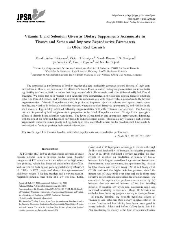 (PDF) Vitamin E and Selenium Given as Dietary Supplements Accumulate in ...