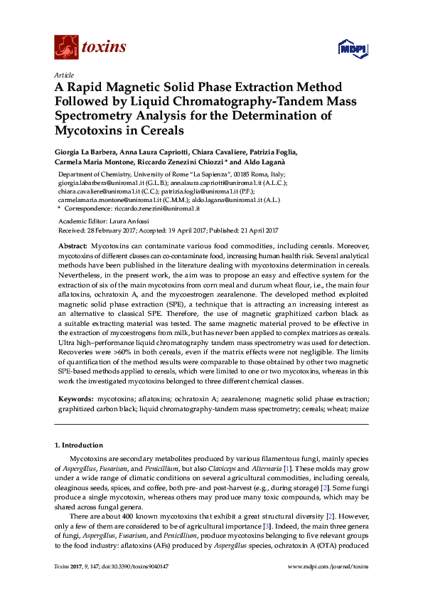 (PDF) A Rapid Magnetic Solid Phase Extraction Method Followed by Liquid ...