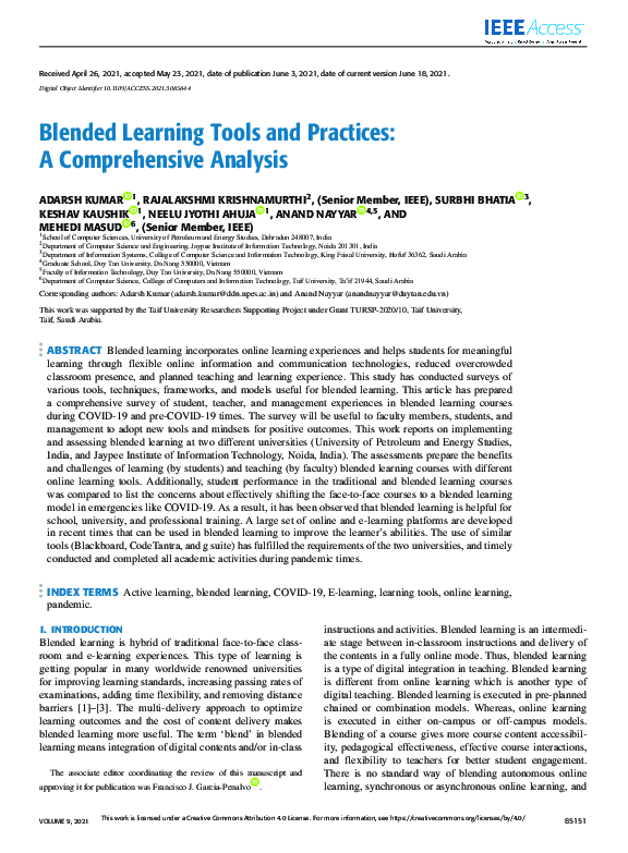 (PDF) Blended Learning Tools and Practices: A Comprehensive Analysis