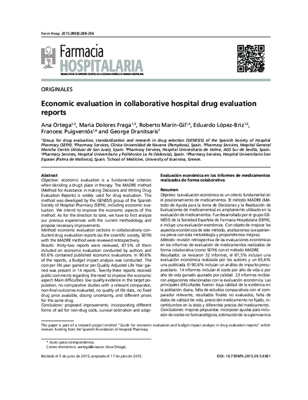 (PDF) Economic evaluation in collaborative hospital drug evaluation reports