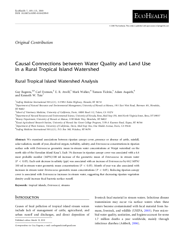 (PDF) Causal Connections between Water Quality and Land Use in a Rural ...