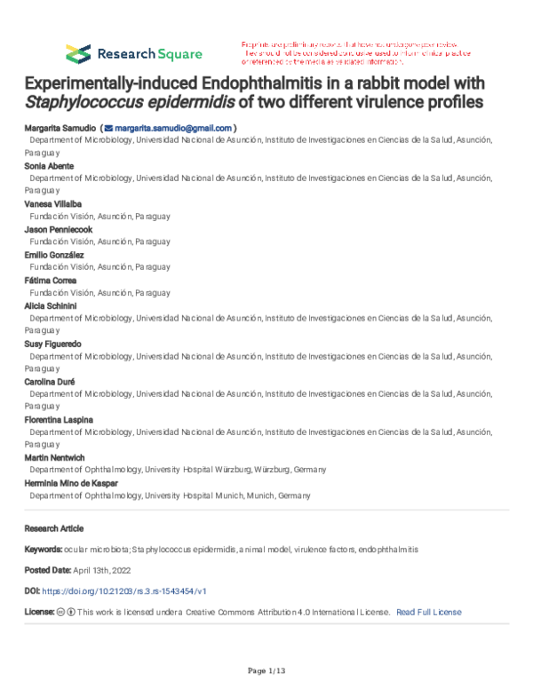 (PDF) Experimentally-induced Endophthalmitis in a rabbit model with ...