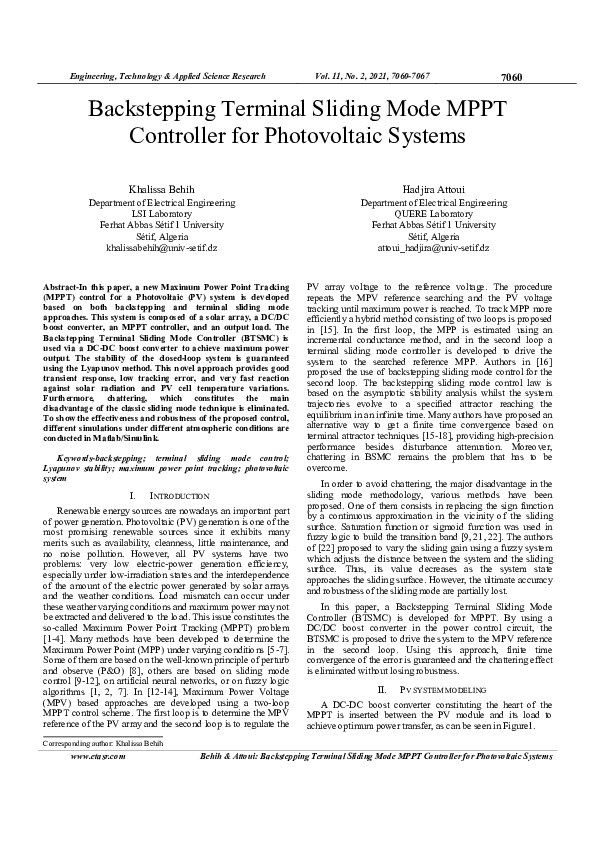 (PDF) Backstepping Terminal Sliding Mode MPPT Controller for ...
