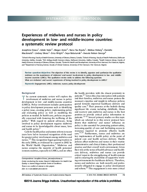 (PDF) Experiences of midwives and nurses in policy development in low ...