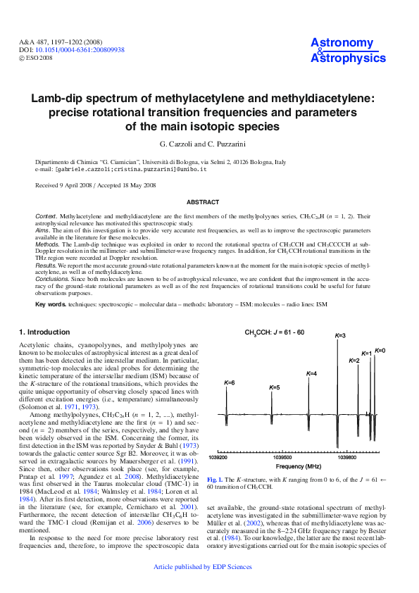 (PDF) Lamb-dip spectrum of methylacetylene and methyldiacetylene ...
