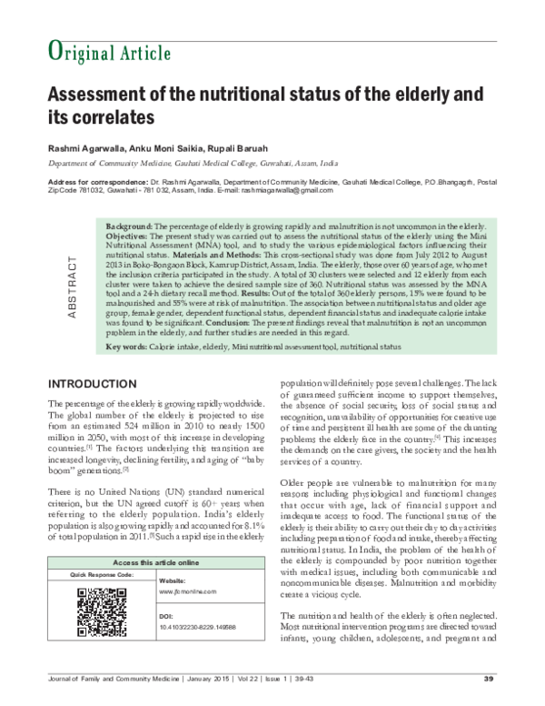 (PDF) Assessment of the nutritional status of the elderly and its ...