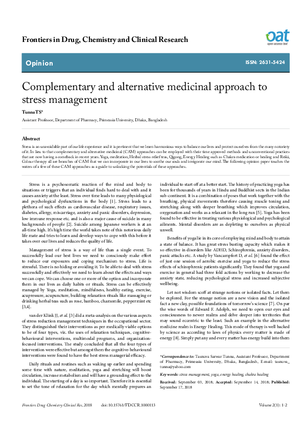 (PDF) Complementary and alternative medicinal approach to stress management