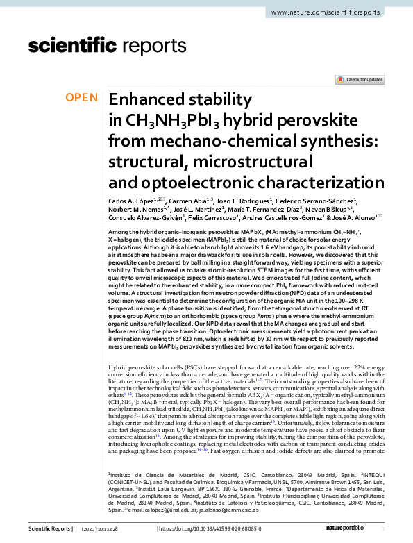 (PDF) Enhanced stability in CH3NH3PbI3 hybrid perovskite from mechano ...