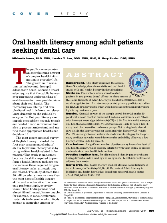 (PDF) Oral Health Literacy Among Adult Patients Seeking Dental Care
