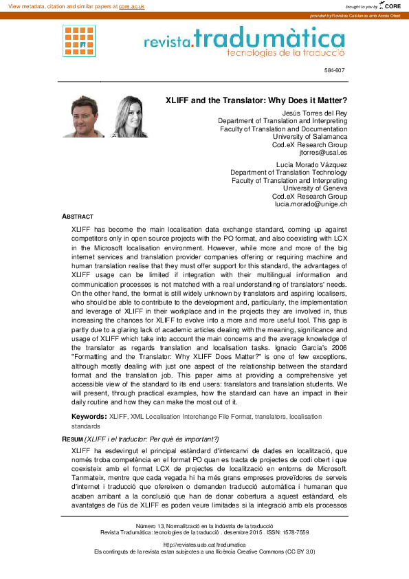 (PDF) XLIFF y el traductor: ¿Por qué es importante? | Jesus Torres del ...