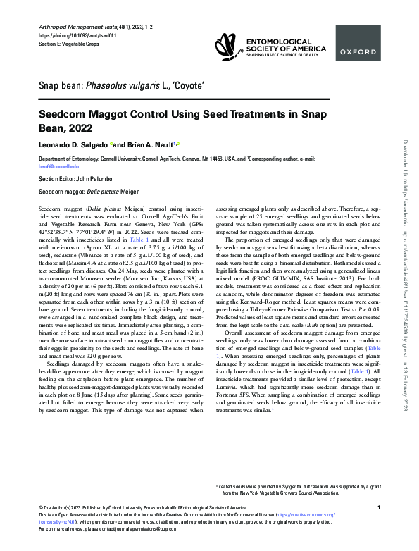 (PDF) Seedcorn Maggot Control Using Seed Treatments in Snap Bean, 2022