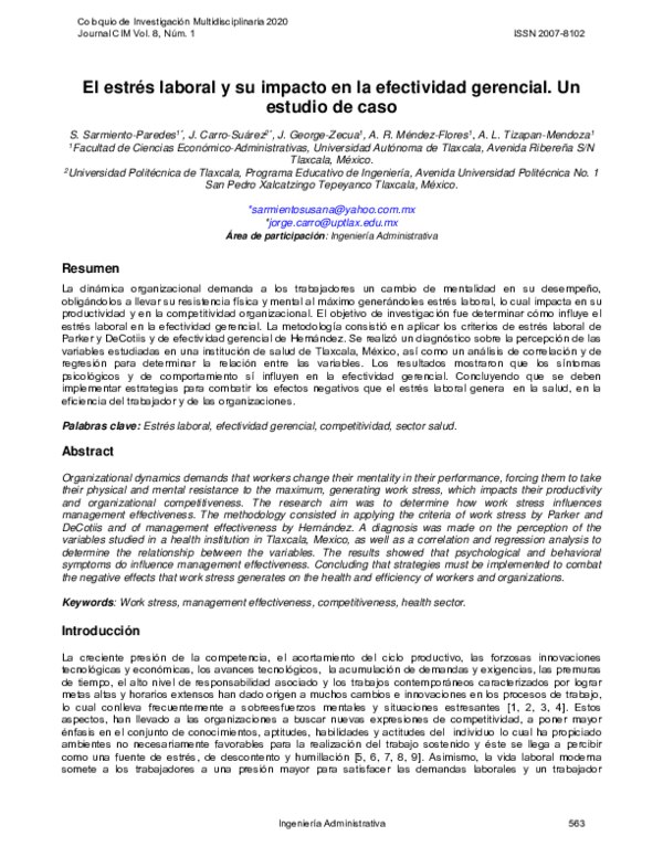 (PDF) El estrés laboral y su impacto en la efectividad gerencial. Un ...