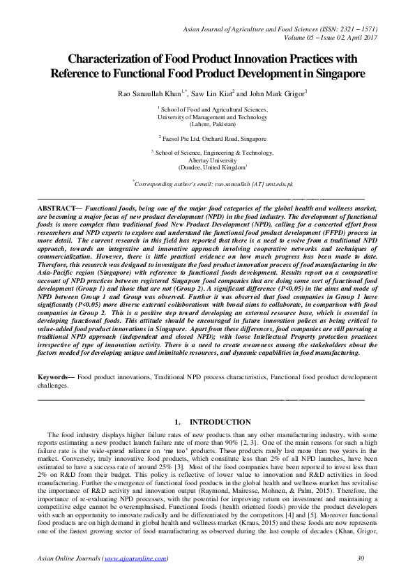 (PDF) Characterization of Food Product Innovation Practices with ...