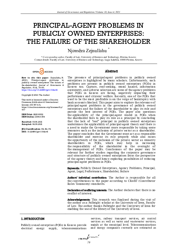 (PDF) Principal-agent problems in publicly owned enterprises: The ...