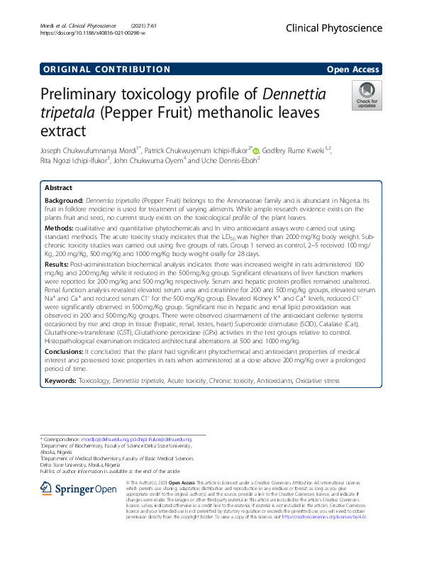 (PDF) Preliminary toxicology profile of Dennettia tripetala (Pepper ...