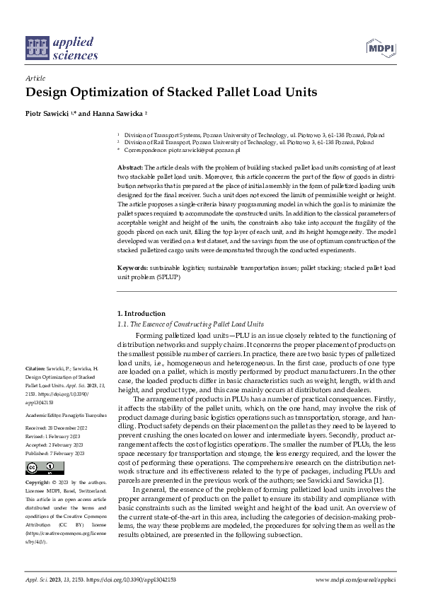 (PDF) Design Optimization of Stacked Pallet Load Units
