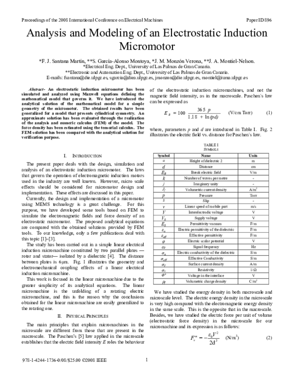 (PDF) Analysis and modeling of an electrostatic induction micromotor