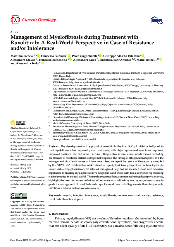 (PDF) Management of Myelofibrosis during Treatment with Ruxolitinib: A ...