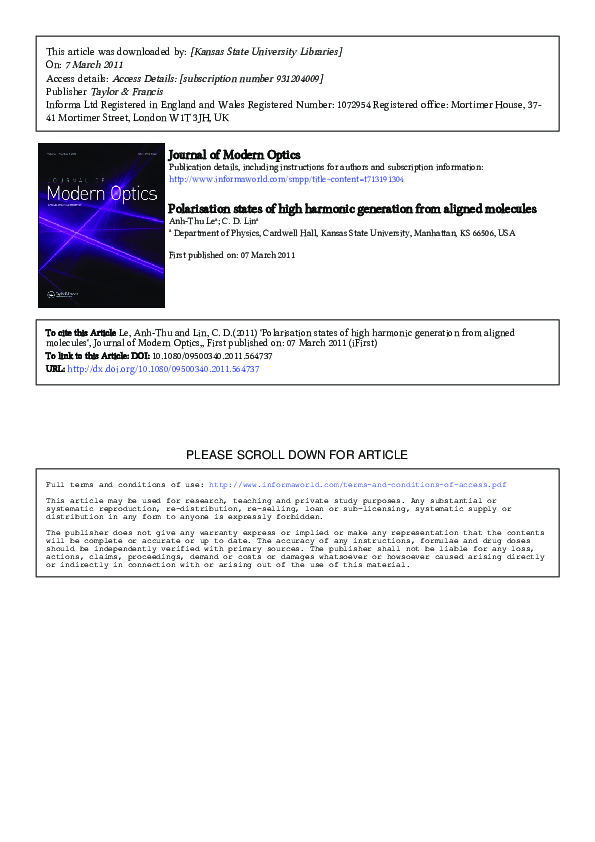 (PDF) Polarisation states of high harmonic generation from aligned ...