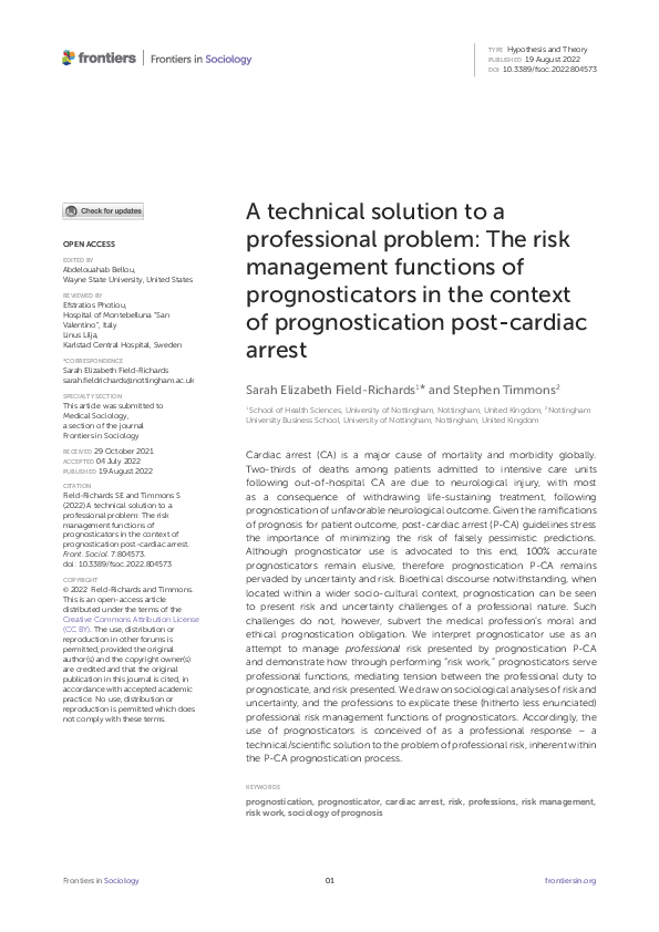 (PDF) A technical solution to a professional problem: The risk ...