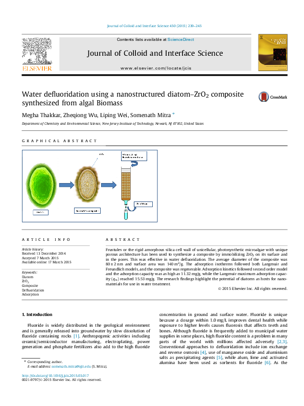 (PDF) Water defluoridation using a nanostructured diatom-ZrO2 composite ...