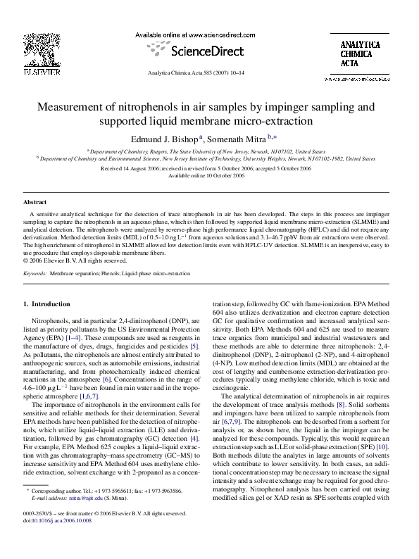 (PDF) Measurement of nitrophenols in air samples by impinger sampling ...