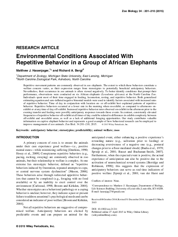 (PDF) Environmental conditions associated with repetitive behavior in a ...