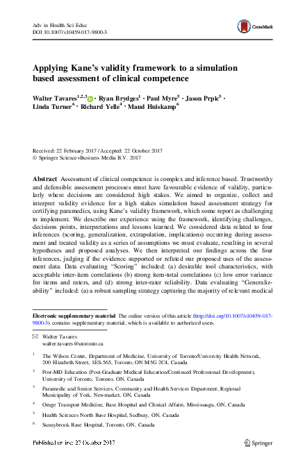 (PDF) Applying Kane’s validity framework to a simulation based ...