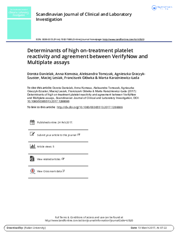 (PDF) Determinants of high on-treatment platelet reactivity and ...