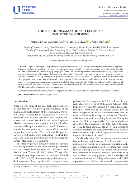 (PDF) The role of organizational culture on employee engagement