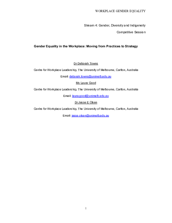 (PDF) Gender Equality in the Workplace: Moving from Practices to Strategy