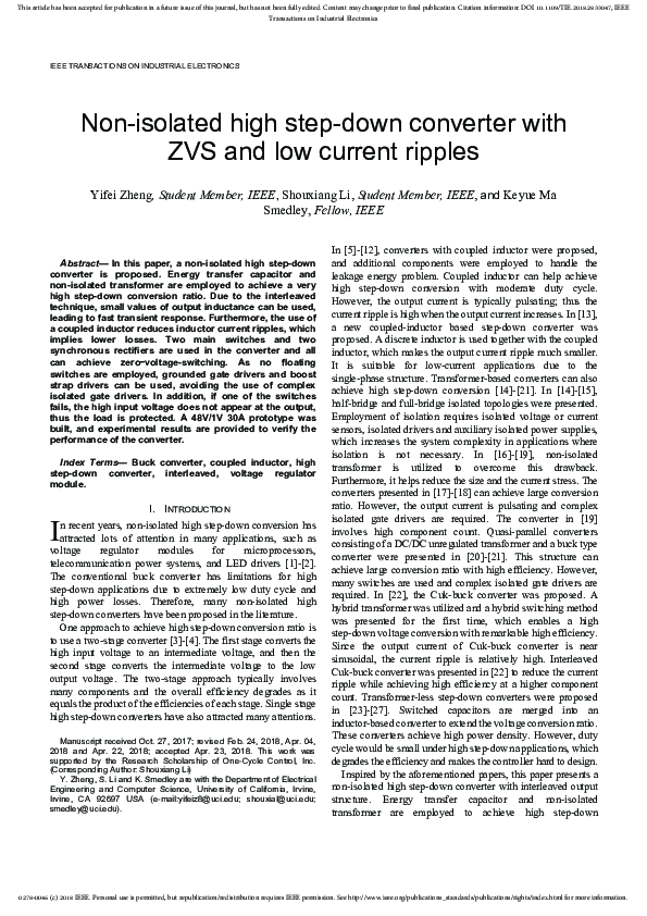 (PDF) Nonisolated High Step-Down Converter With ZVS and Low Current Ripples