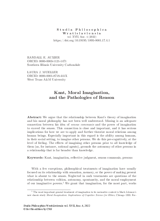 (PDF) Auxier and Mueller.Kant, Moral Imagination, and the Pathologies ...