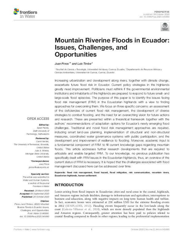 (PDF) Mountain Riverine Floods in Ecuador: Issues, Challenges, and ...