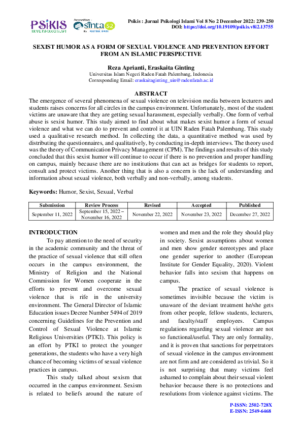 (PDF) Sexist Humor as a Form of Sexual Violence and Prevention Effort ...