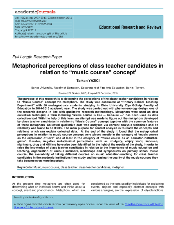 (PDF) Metaphorical perceptions of class teacher candidates in relation ...