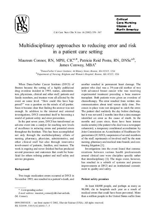 (PDF) Multidisciplinary approaches to reducing error and risk in a ...