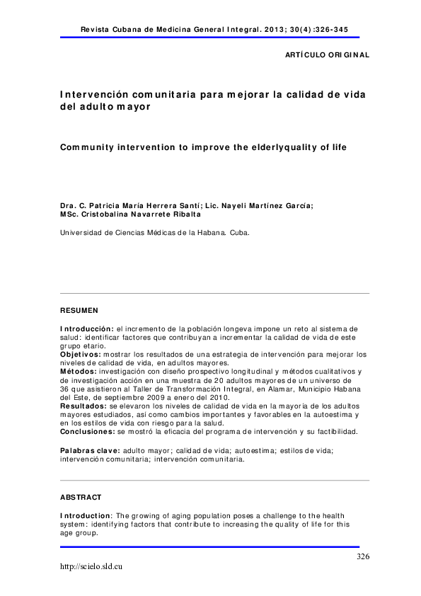 (PDF) Intervención comunitaria para mejorar la calidad de vida del ...