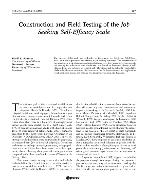 (PDF) Construction and Field Testing of the Job Seeking Self-Efficacy Scale