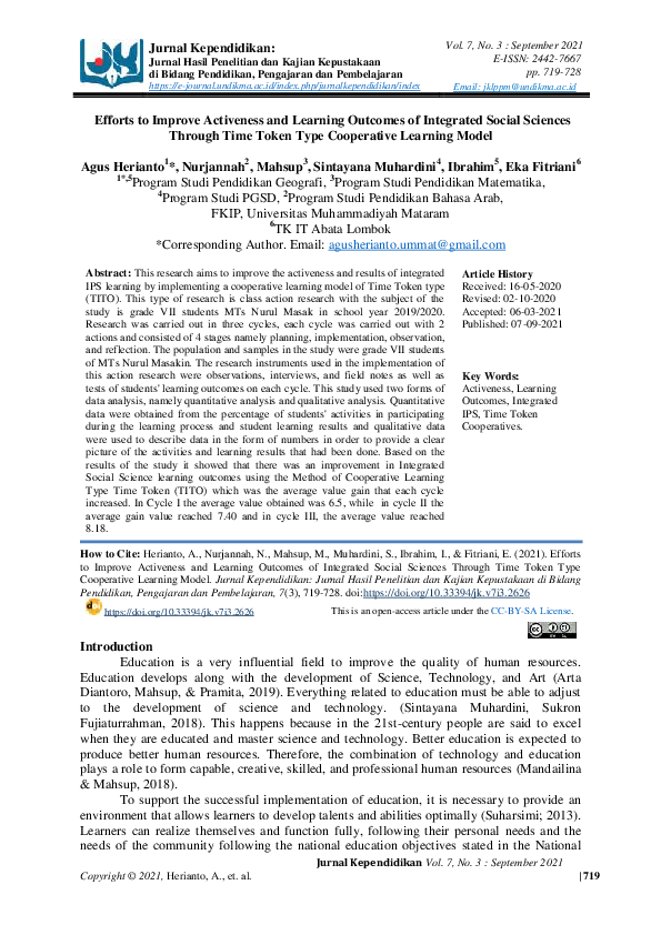 (PDF) Efforts to Improve Activeness and Learning Outcomes of Integrated ...