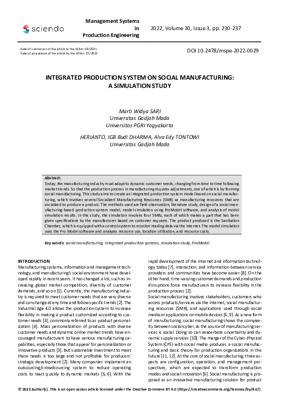 (PDF) Integrated Production System on Social Manufacturing: A ...