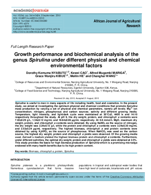 (PDF) Growth performance and biochemical analysis of the genus ...