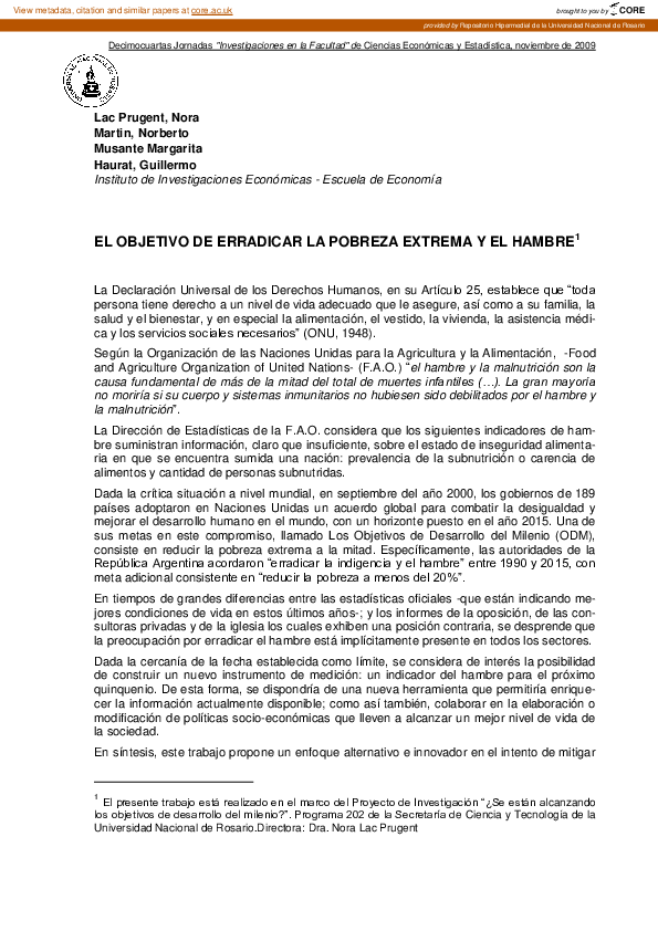 (PDF) El objetivo de erradicar la pobreza extrema y el hambre