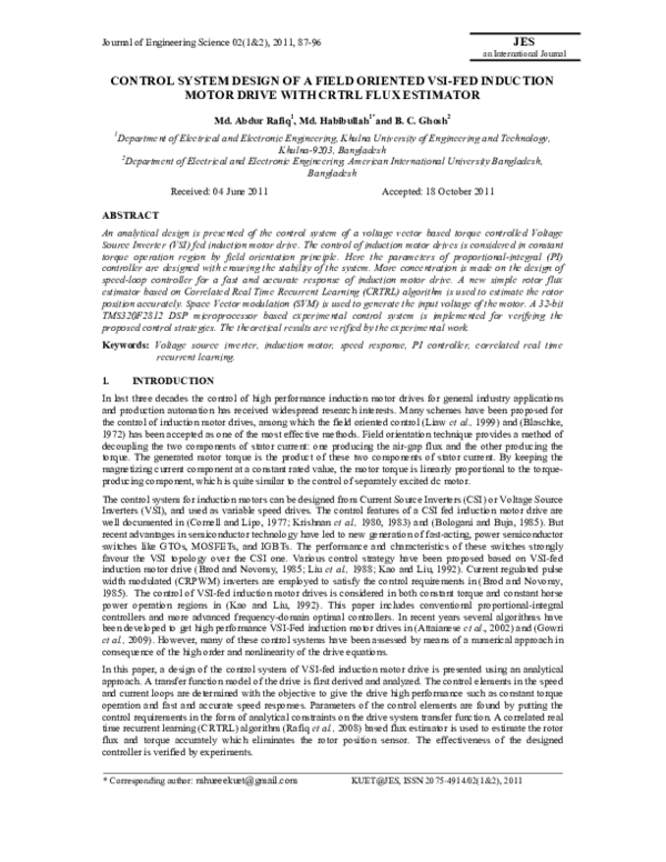 (PDF) Control System Design of a Field Oriented Vsi-Fed Induction Motor ...