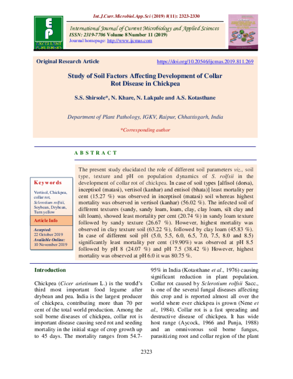 (PDF) Study of Soil Factors Affecting Development of Collar Rot Disease in Chickpea Anil
