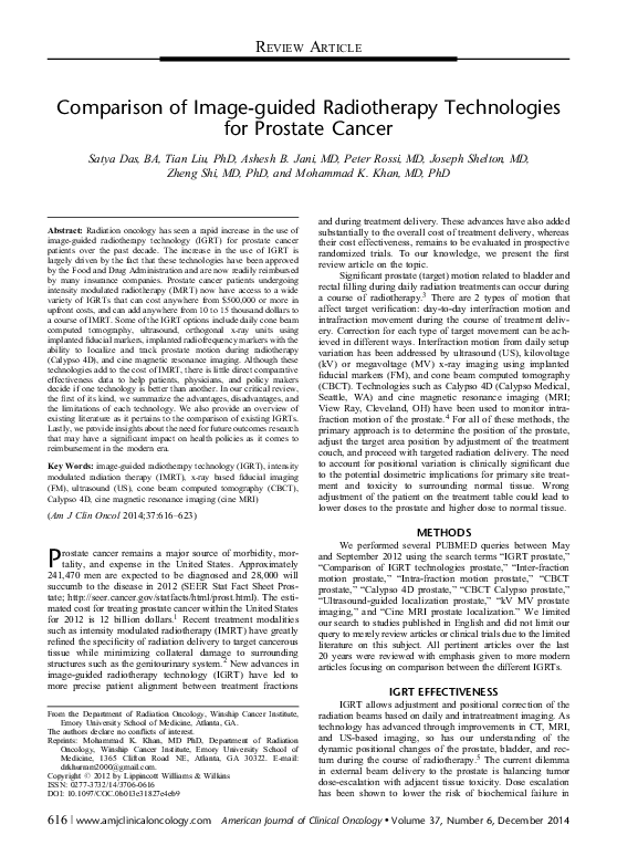 (PDF) Comparison of Image-guided Radiotherapy Technologies for Prostate ...